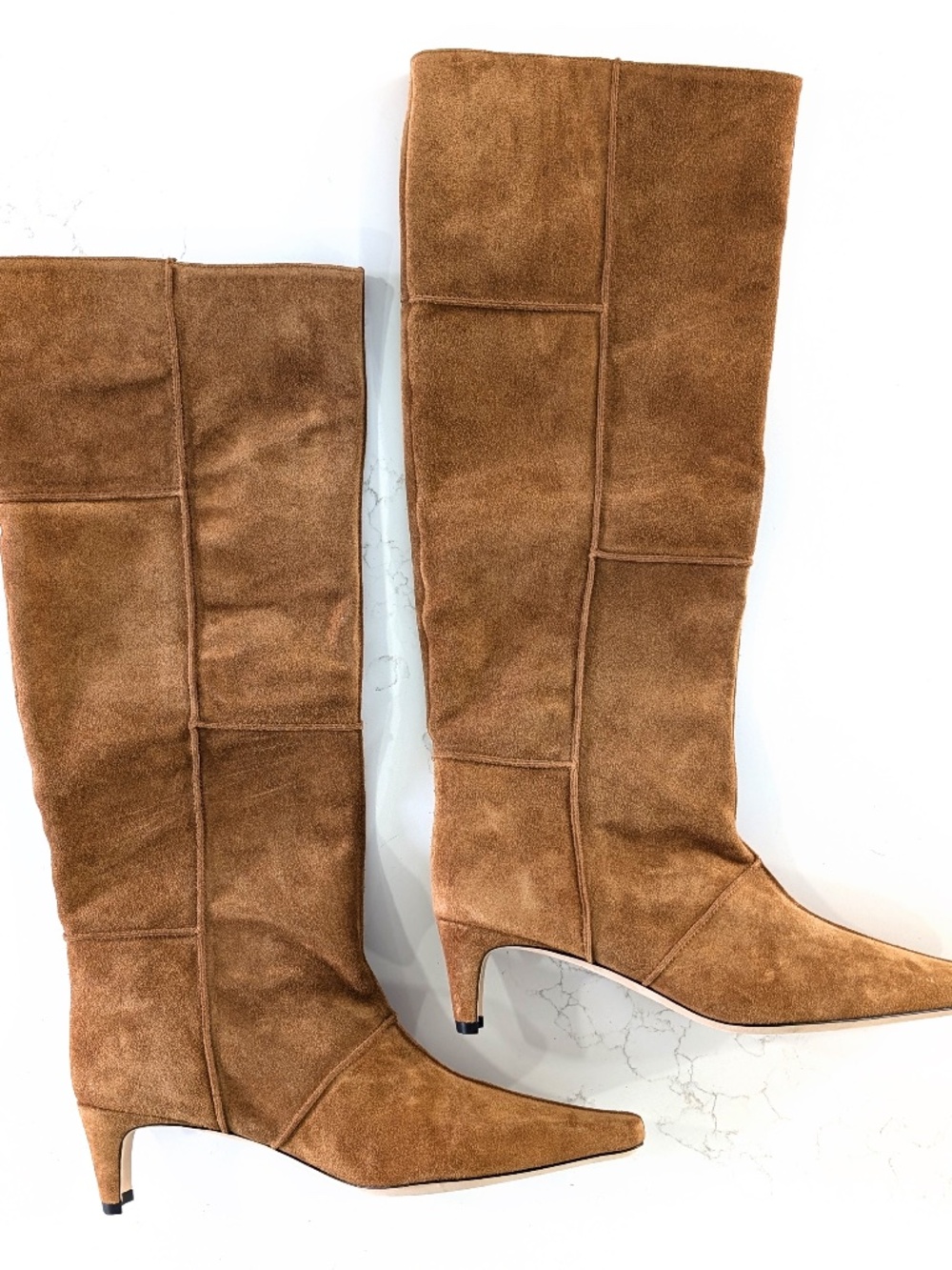 STAUD Wally Patchwork Tan Suede Knee High Tall Boots Size 42 11.5 12 NWOB